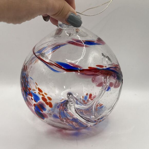 Hanging Glass Ball 5” Diameter 4th of July Witch Ball Red & Blue - Picture 3 of 7